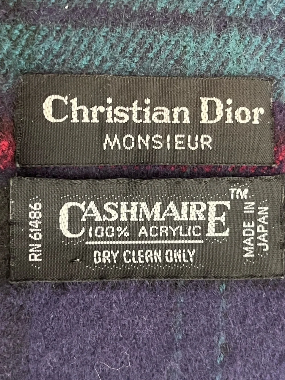 Christian Dior Vintage Dark Plaid Academia Preppy Scarf